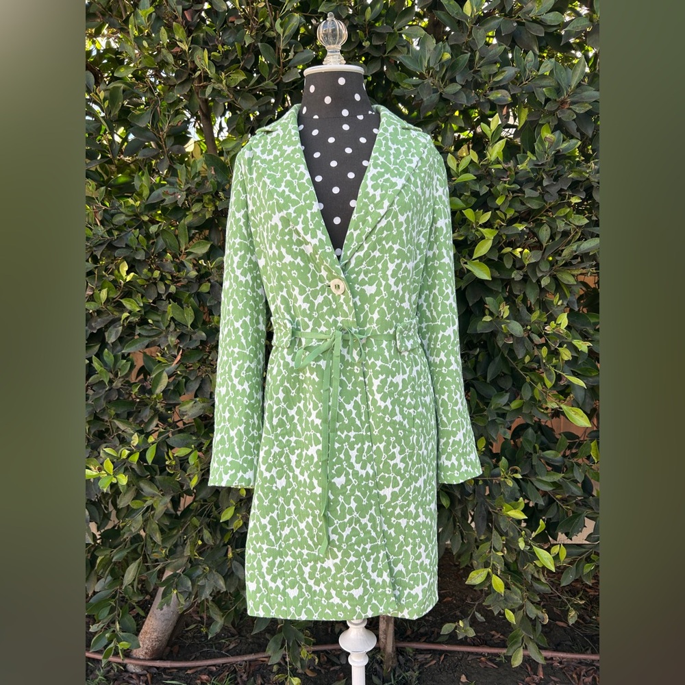 Nine West Green Patterned Coat Women Size Small